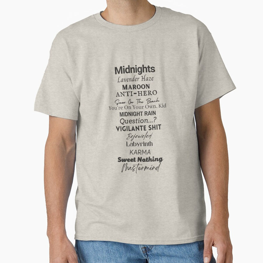 Midnights Album Text Version By Taylor Swift Classic T Shirt