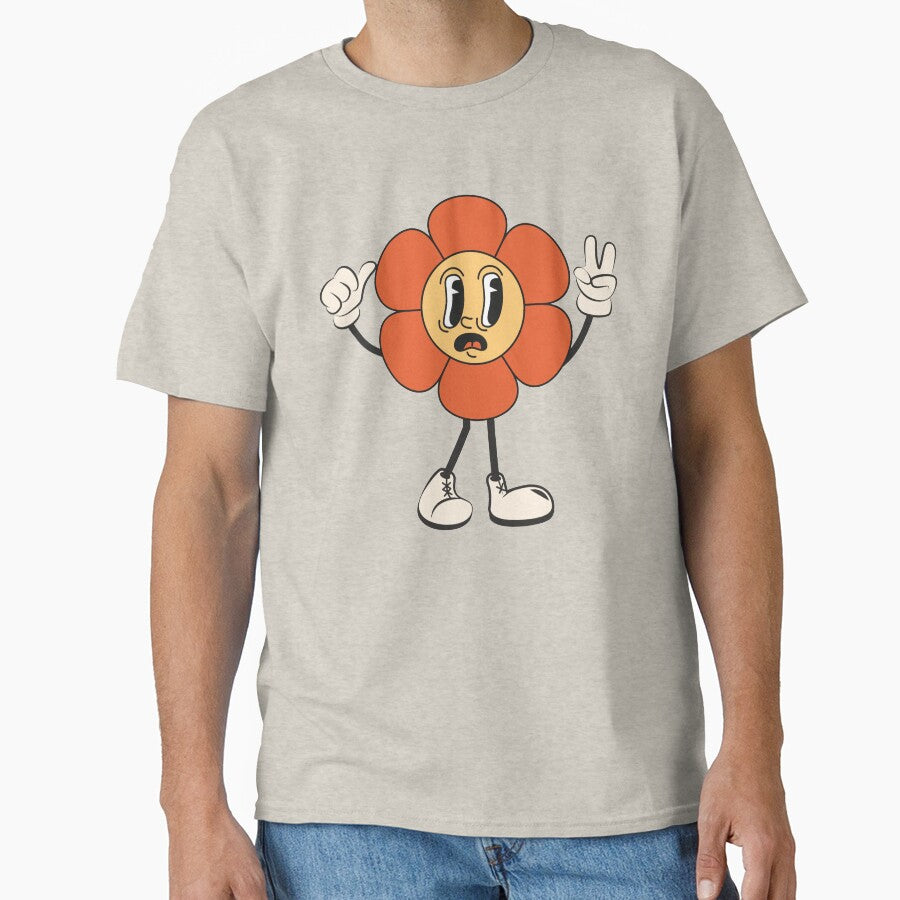 Retro vintage groovy scared orange flower Classic T-Shirt