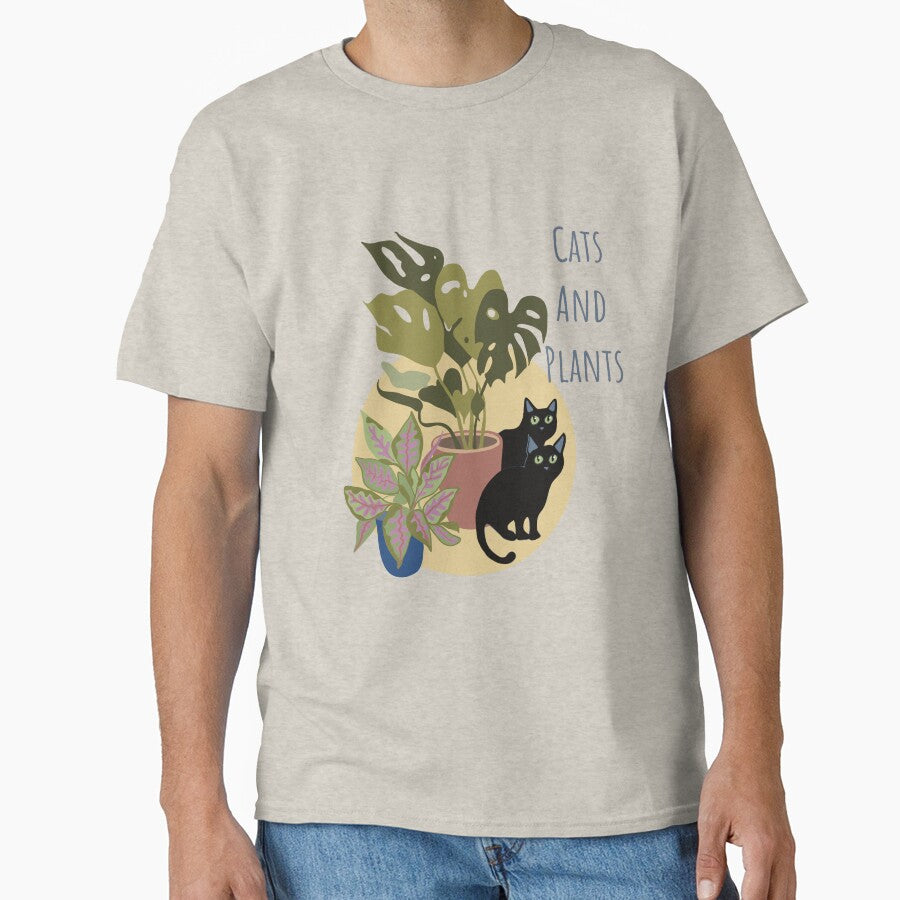 Two Black Cats and Plants Classic T-Shirt