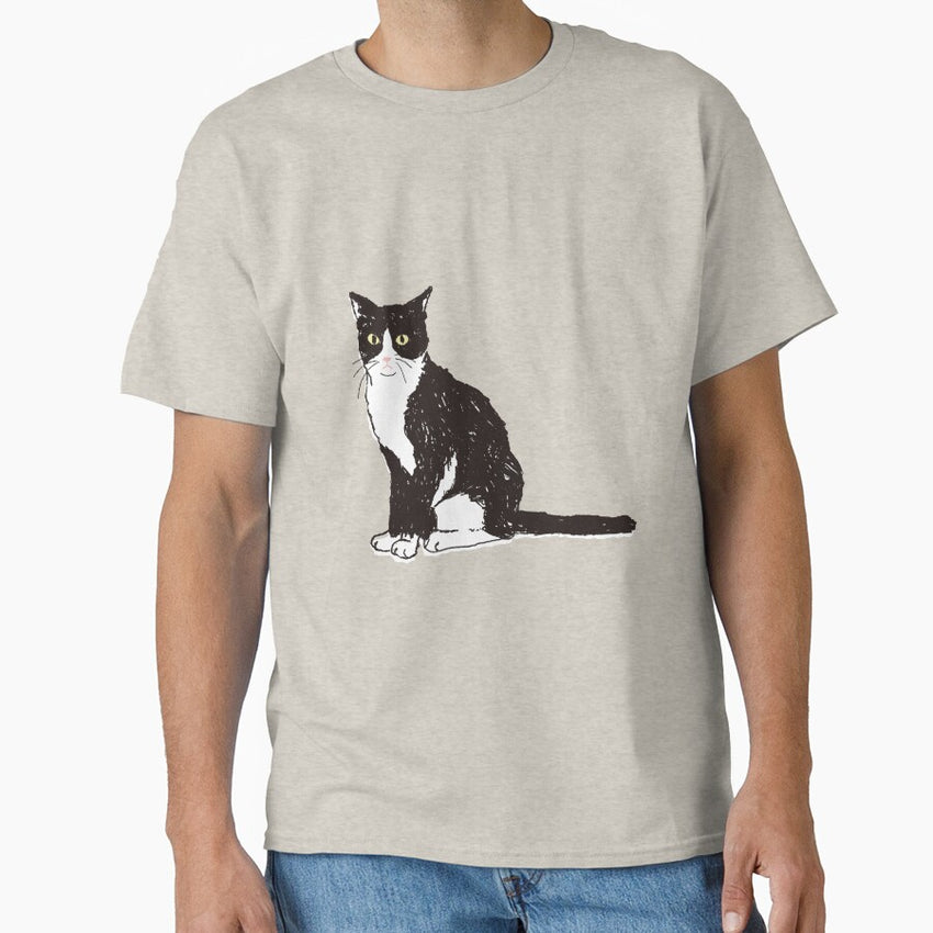 Sitting and staring tuxedo cat Classic T-Shirt