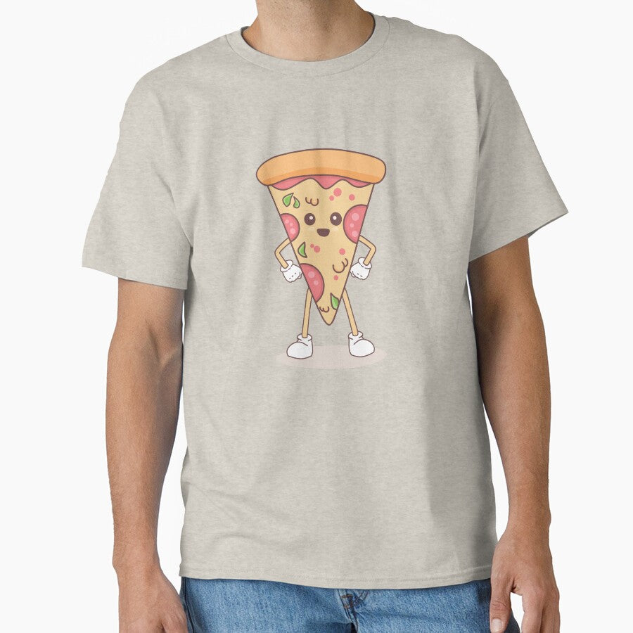 Cute smiling Kawaii cute Pizza Slice. Retro cartoon funny fast food character Classic T-Shirt
