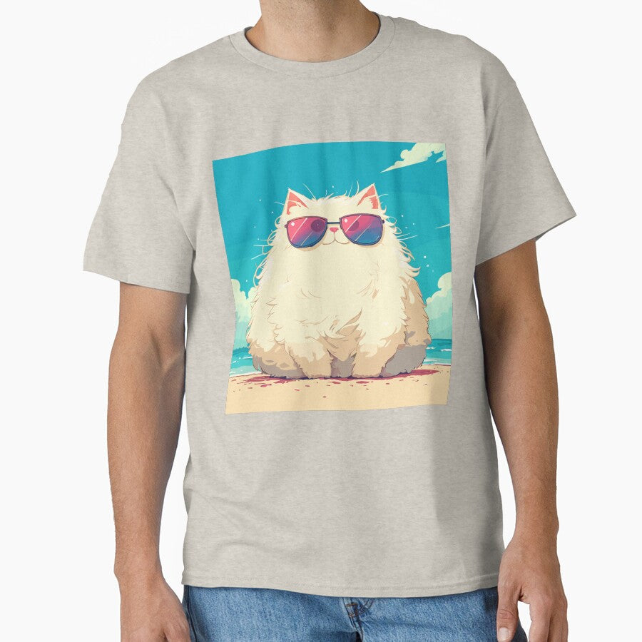 A fluffy white cat ready for the summer Classic T-Shirt