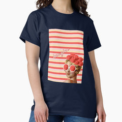 Retro Dream Girl with Pink Roses Classic T-Shirt