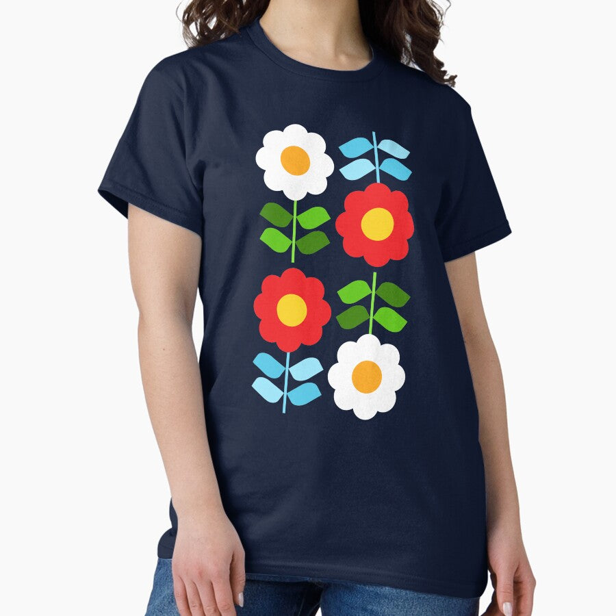 Forest flower power, mid Century floral pattern, retro geometric seamless design Classic T-Shirt