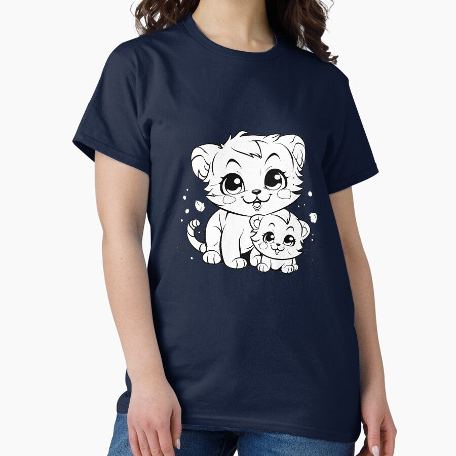 Mother and Baby Cat – Cute Feline Bonding Illustration for Cat Lovers Classic T-Shirt