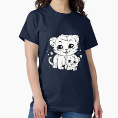 Mother and Baby Cat – Cute Feline Bonding Illustration for Cat Lovers Classic T-Shirt