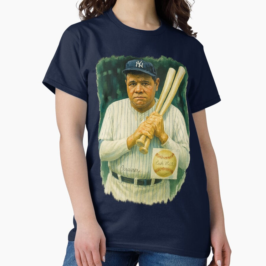 Babe Ruth Great Bambino Baseball Legend Art – Vintage Yankees Print with Signed Ball Classic T-Shirt