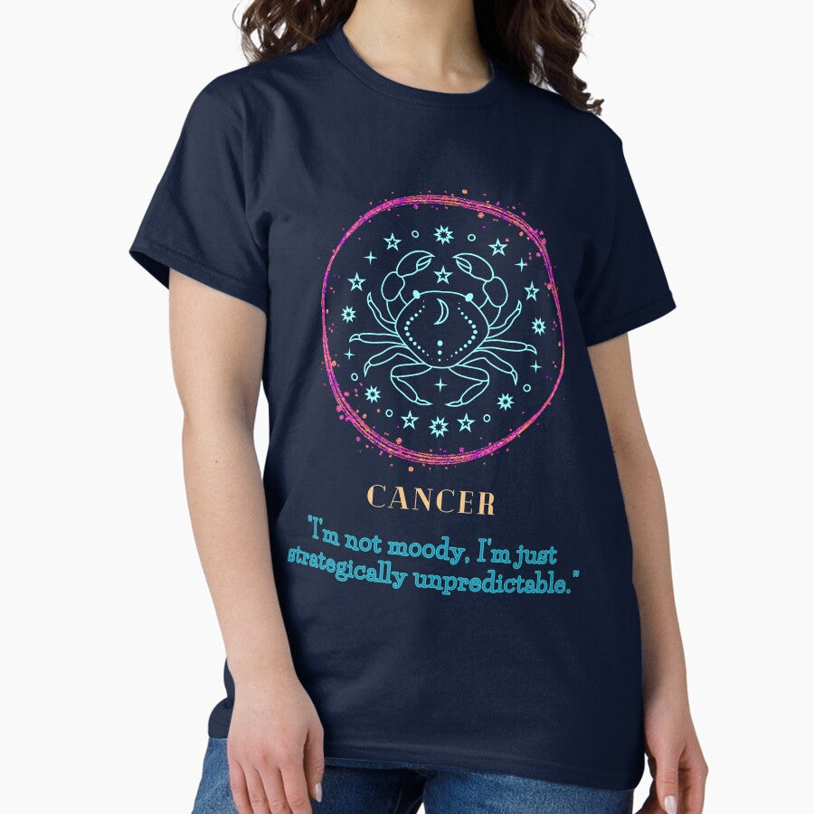 Sparkly Cancer zodiac- Horoscope star Sign Theme on blue back ground3 Classic T-Shirt