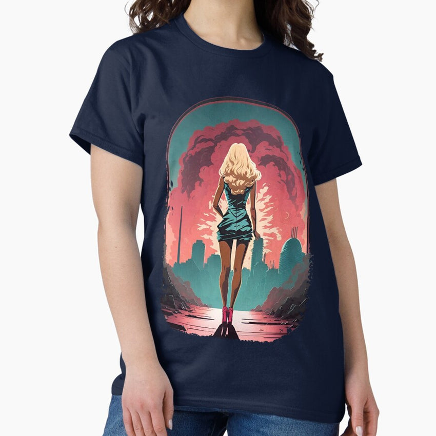Barbenheimer Oppenheimer 2023 Vintage Poster Nuclear Explosion And Blonde Girl Classic T Shirt