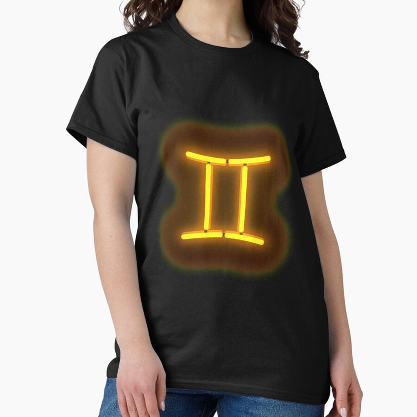 Gemini Zodiac Neon Sign Yellow Classic T-Shirt