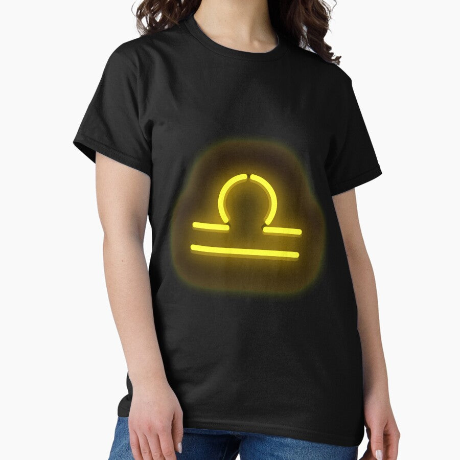 Libra Zodiac Neon Sign Yellow Classic T-Shirt