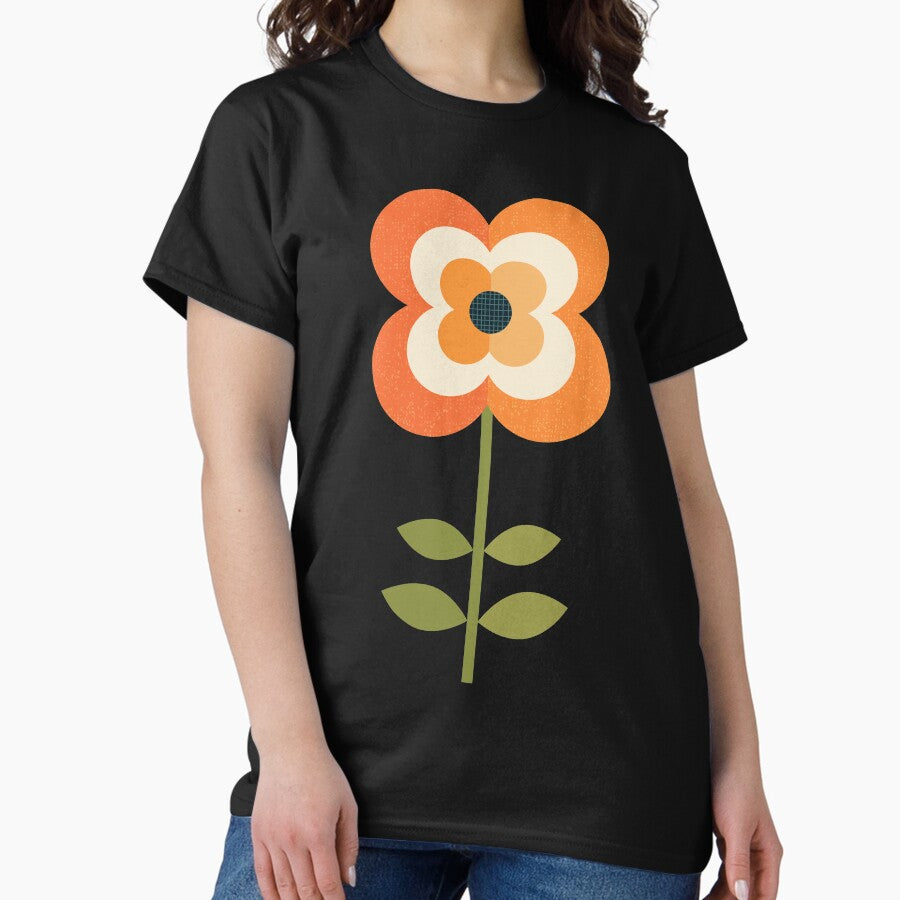 Retro Flower - Orange and Charcoal Classic T-Shirt