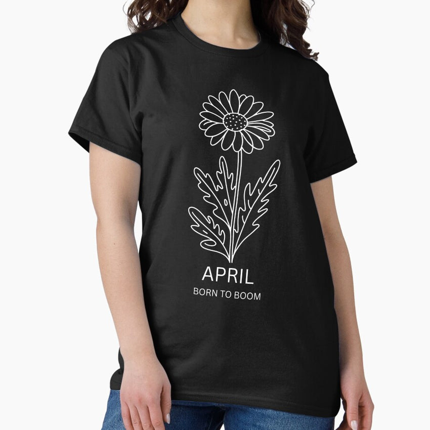 April Birth Flower Daisy Minimalist Floral Design Classic T Shirt