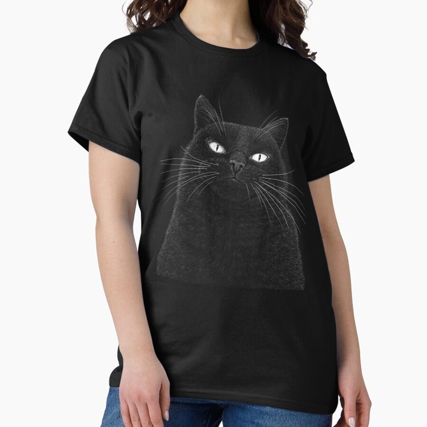 Serious black cat on black Classic T-Shirt