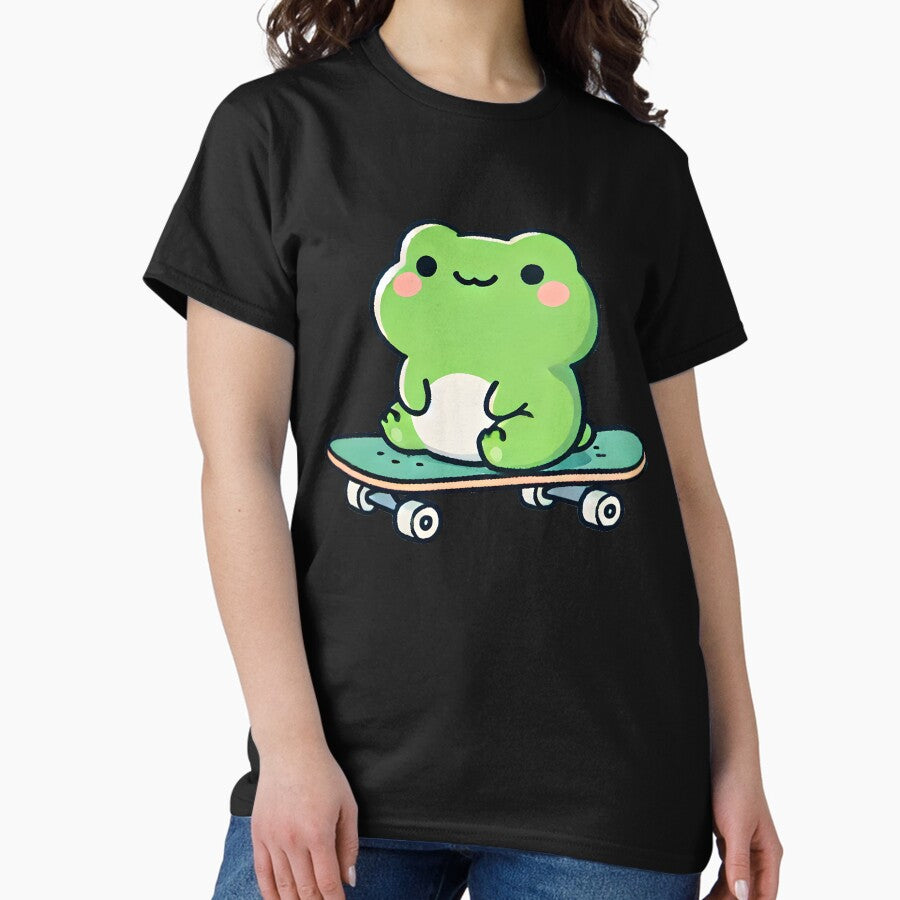 Adorable Kawaii Frog Skateboarding Design Classic T Shirt