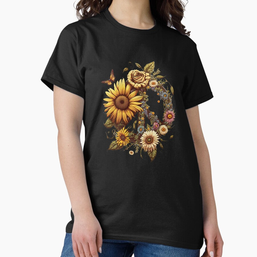 Peace Sign Retro Flower Sunflower Classic T-Shirt