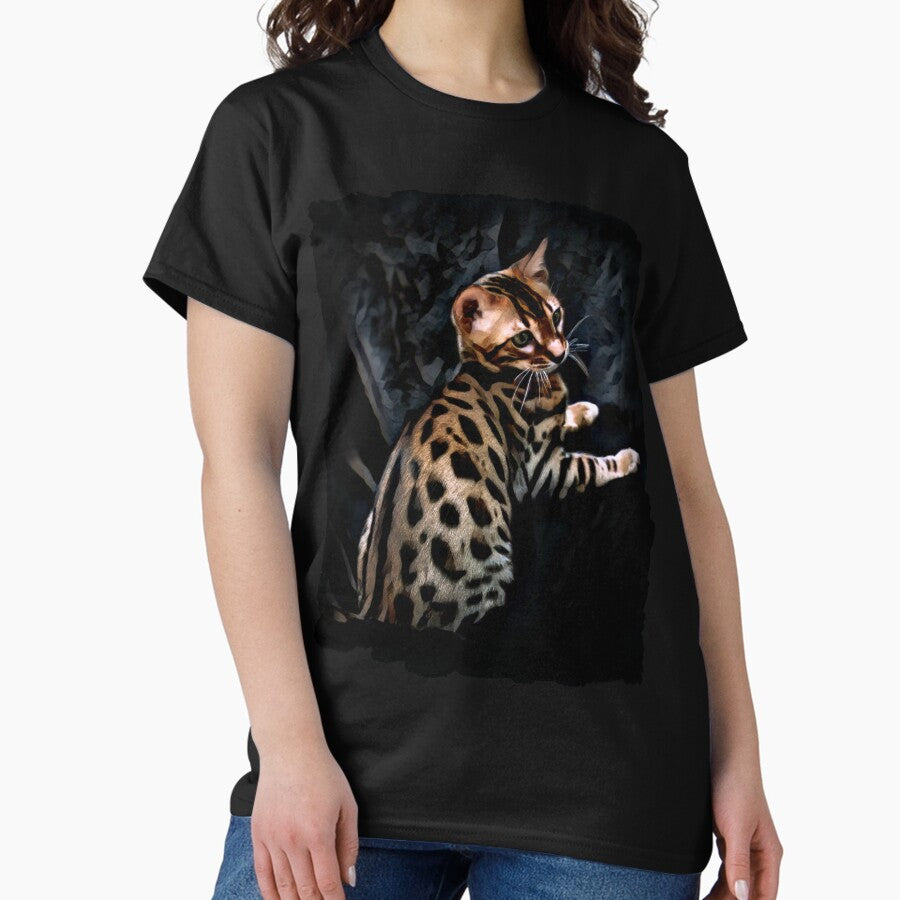 Gold Bengal Kitten On A Dark Background Classic T-Shirt