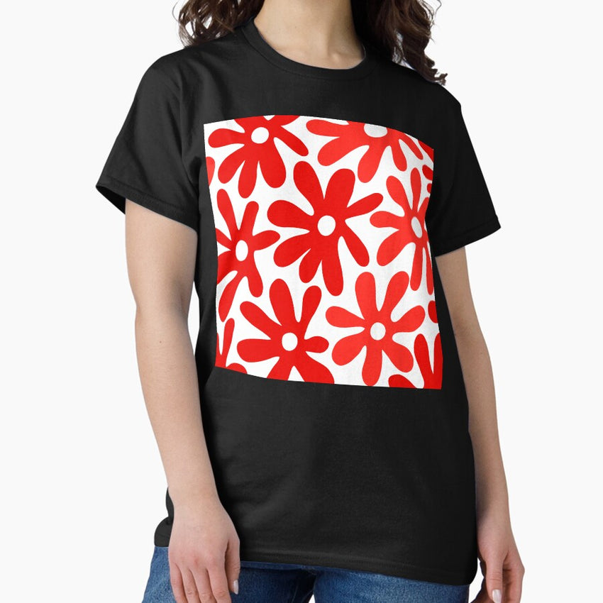 Retro 1960s Lipstick Red Hippie Flower Pattern Classic T-Shirt