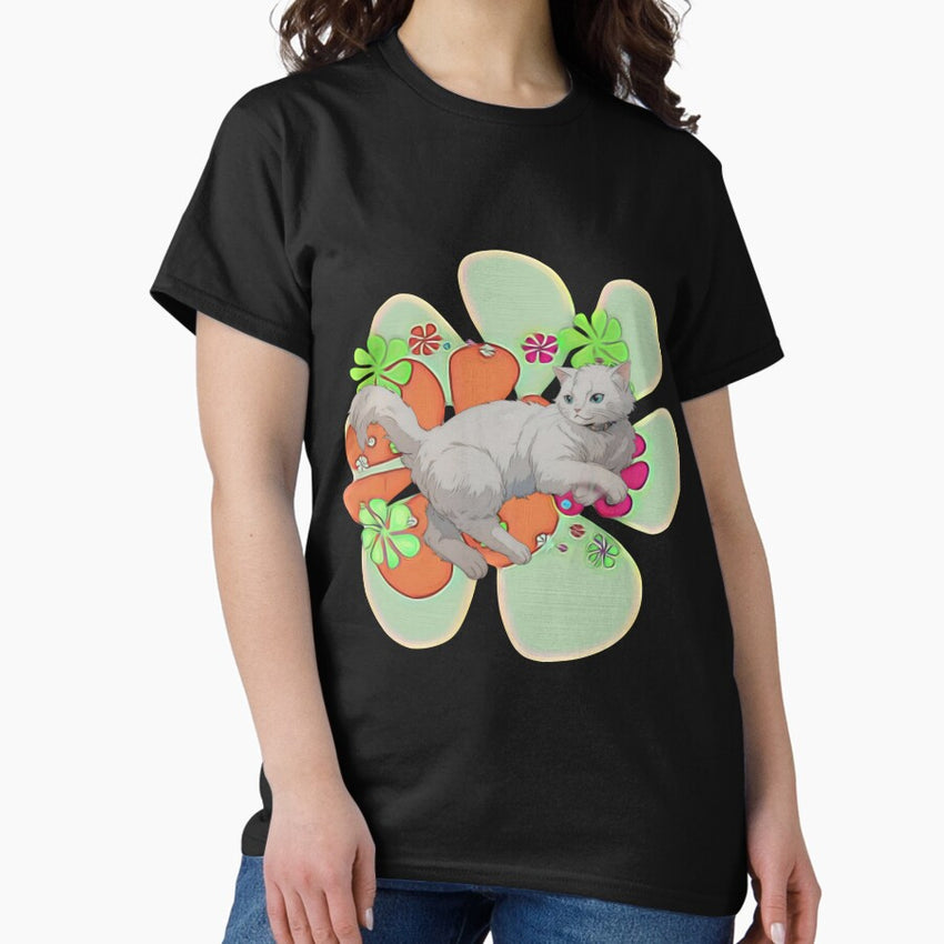 70s Flower Power with White Cat Classic T-Shirt