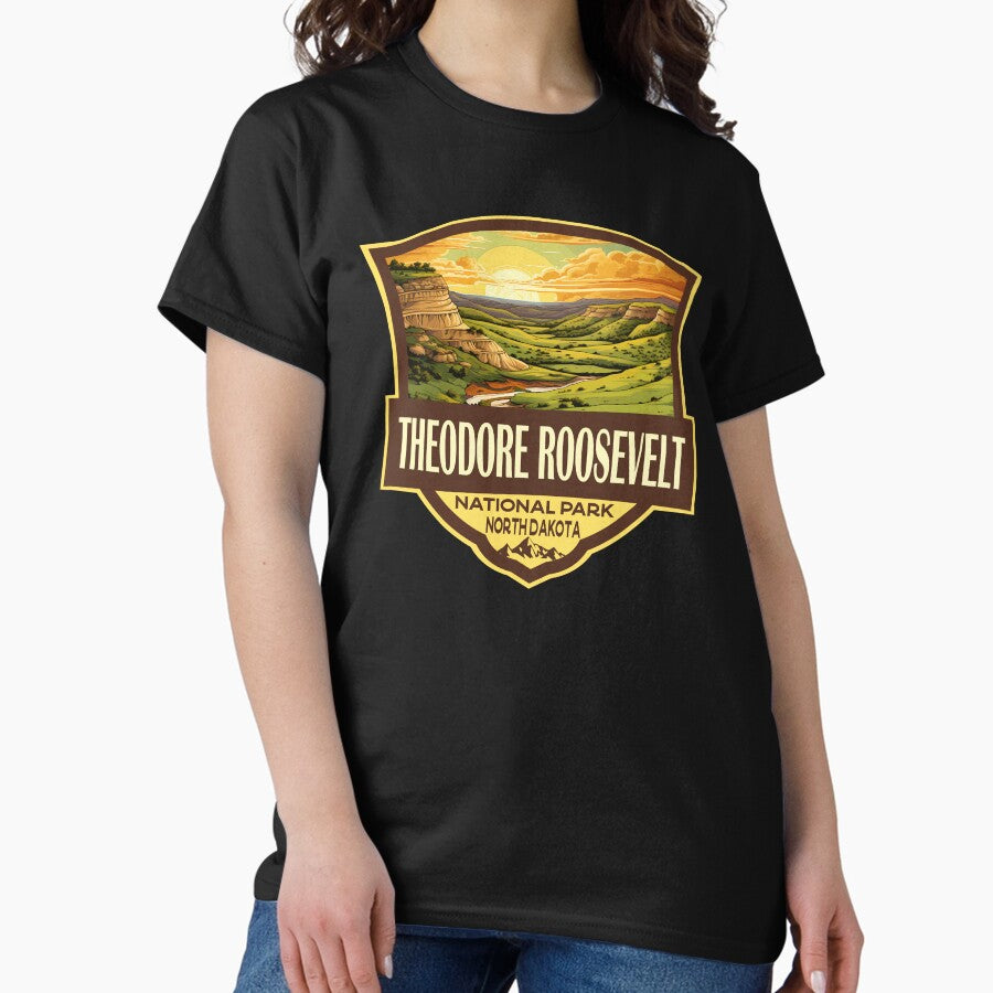 Theodore Roosevelt National Park Illustration Retro Badge Classic T Shirt