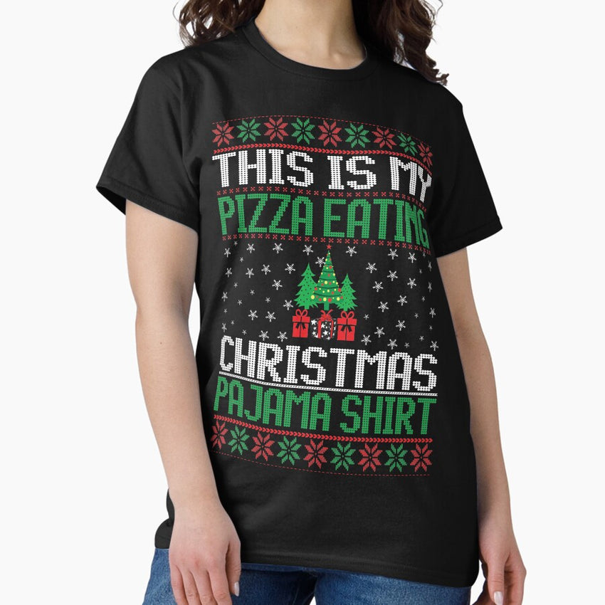 Christmas Pizza Eating Pajama Shirt Classic T-Shirt