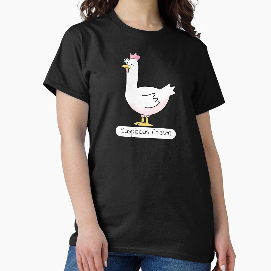 Suspicious Chicken Funny Animal Drawing Classic T Shirt