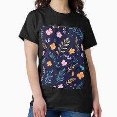 Retro Flower minimalistic pattern dark blue Classic T-Shirt