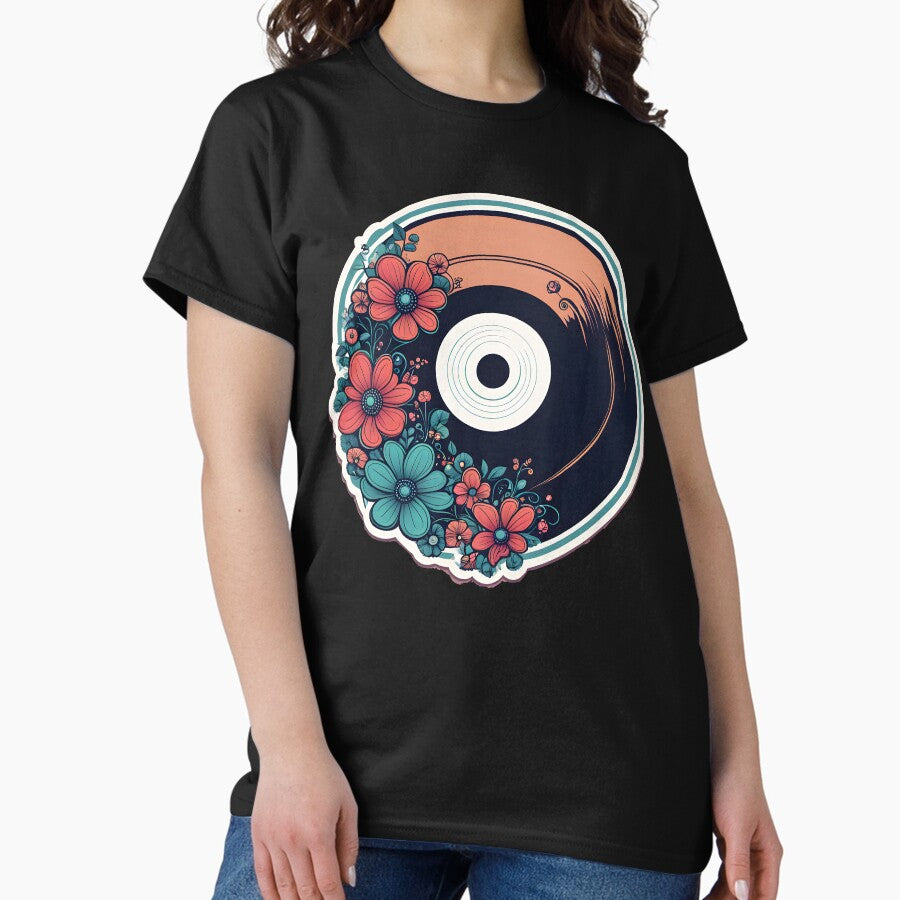 Retro disco decorated with flowers Classic T-Shirt