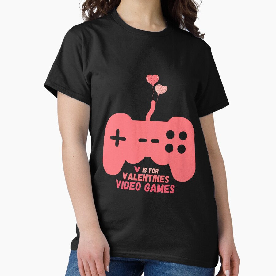 Valentines Day Boys Kids Son V Is For Video Games Gamer T Shirt Classic T Shirt
