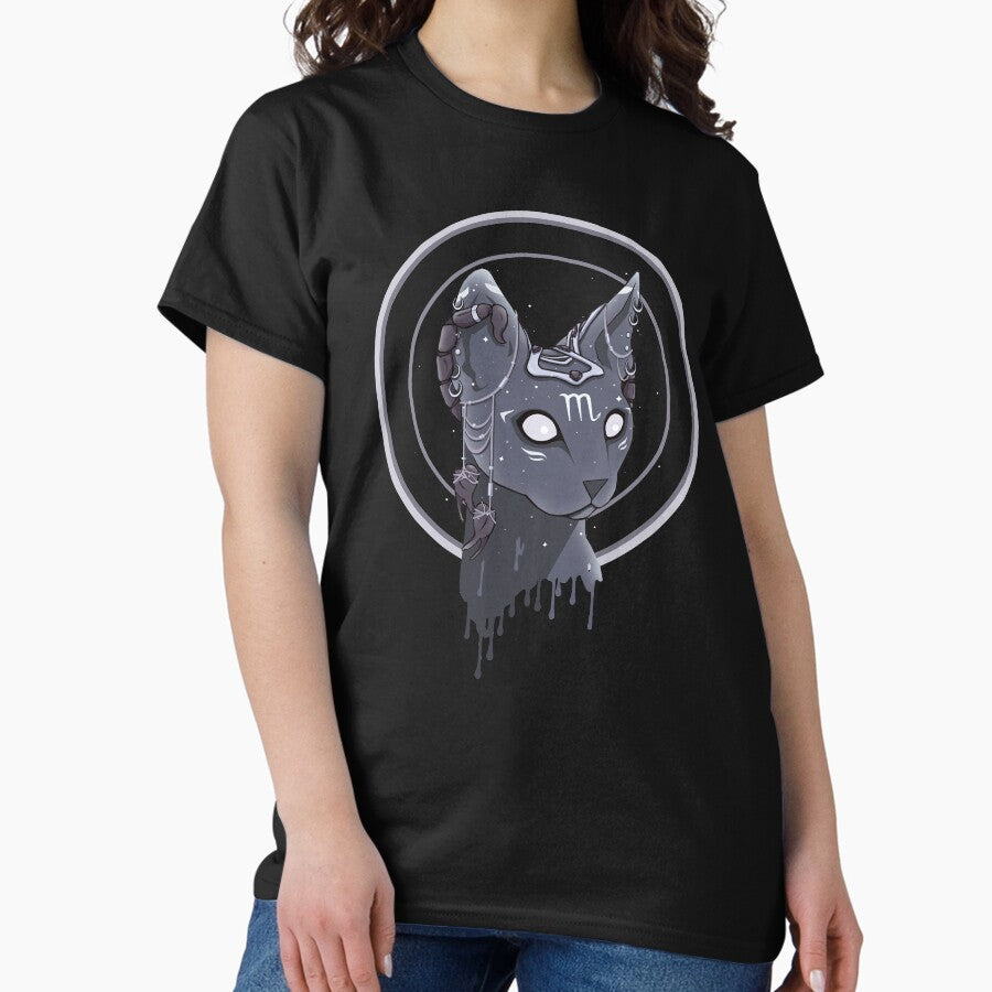 Scorpio Zodiac Space Cat Monochrome Classic T-Shirt