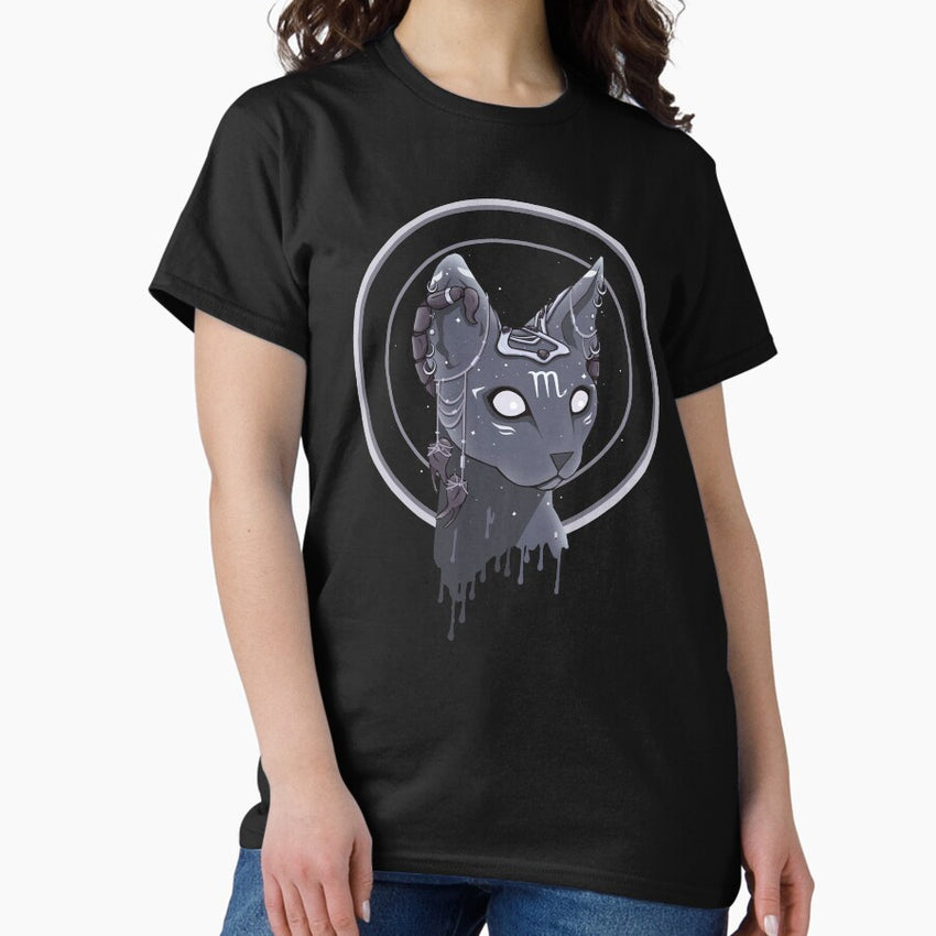 Scorpio Zodiac Space Cat Monochrome Classic T-Shirt