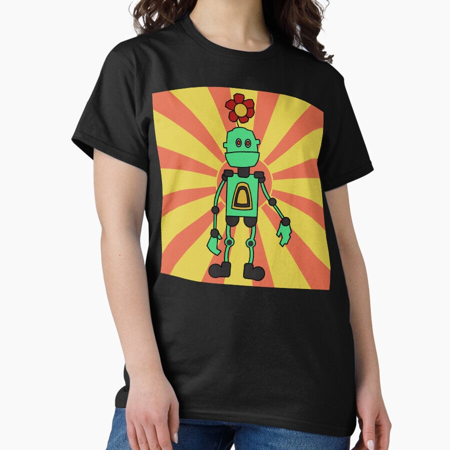 retro flower robot Classic T-Shirt