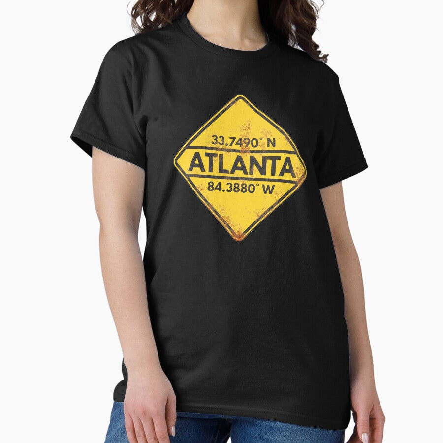 Atlanta Coordinates Rusty Metallic Sign - Vintage Travel Road Sign Classic T-Shirt
