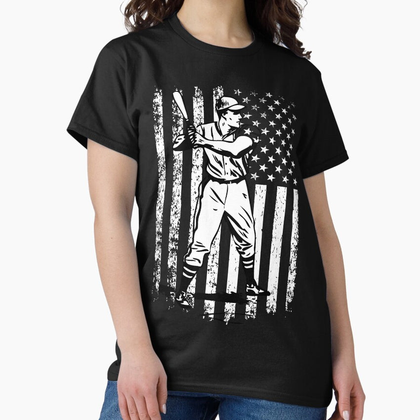 American Flag Baseball Player Classic T-Shirt