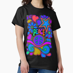 Peace and Love Flowers and Stars Hippie Design Classic T-Shirt