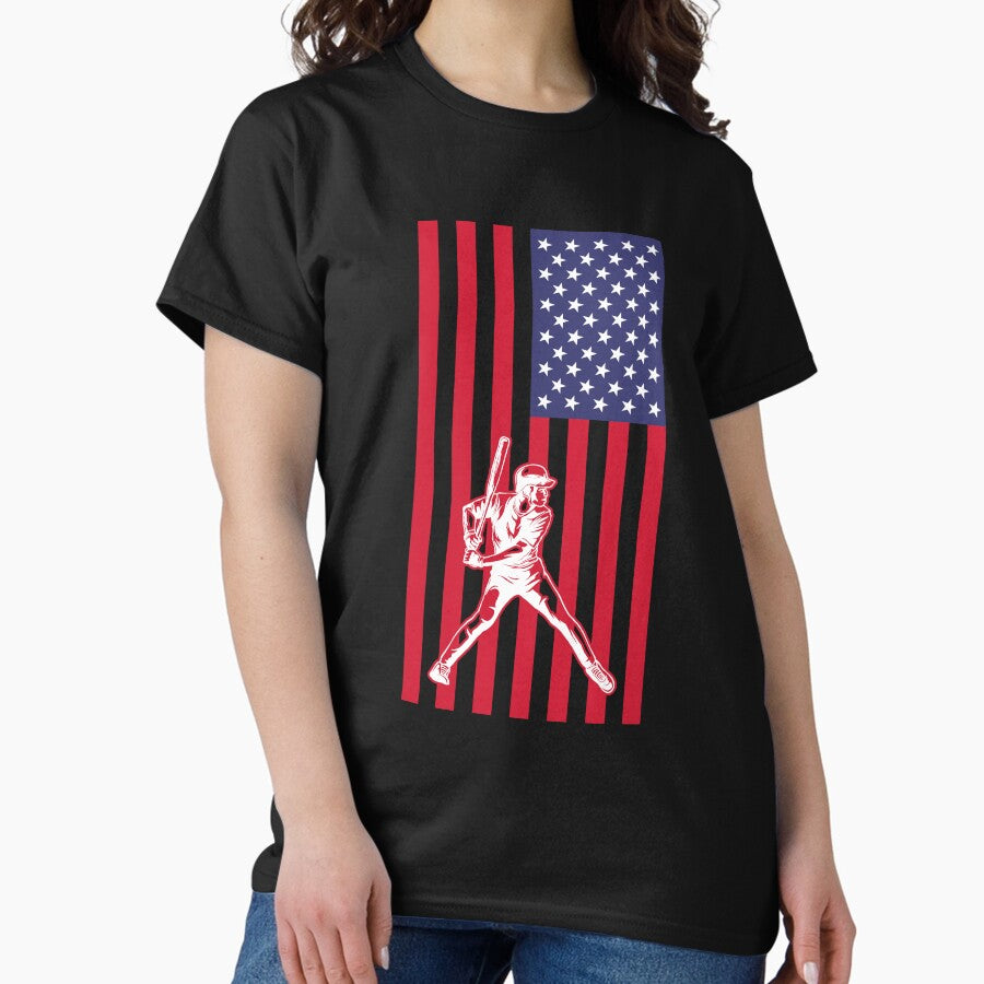 American Flag Vintage Baseball Player Gift The Show Hardball Classic T-Shirt