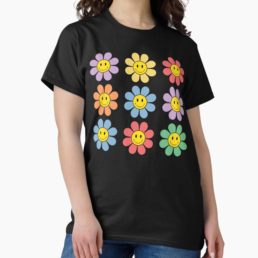 70s Retro Funky Colorful Flowers Classic T-Shirt