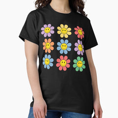 70s Retro Funky Colorful Flowers Classic T-Shirt