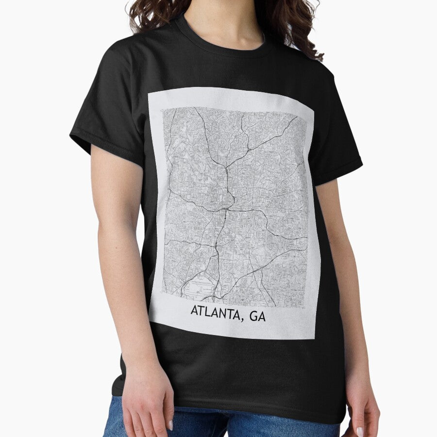 Atlanta Ga Quad Topographical Map Grey Classic T Shirt