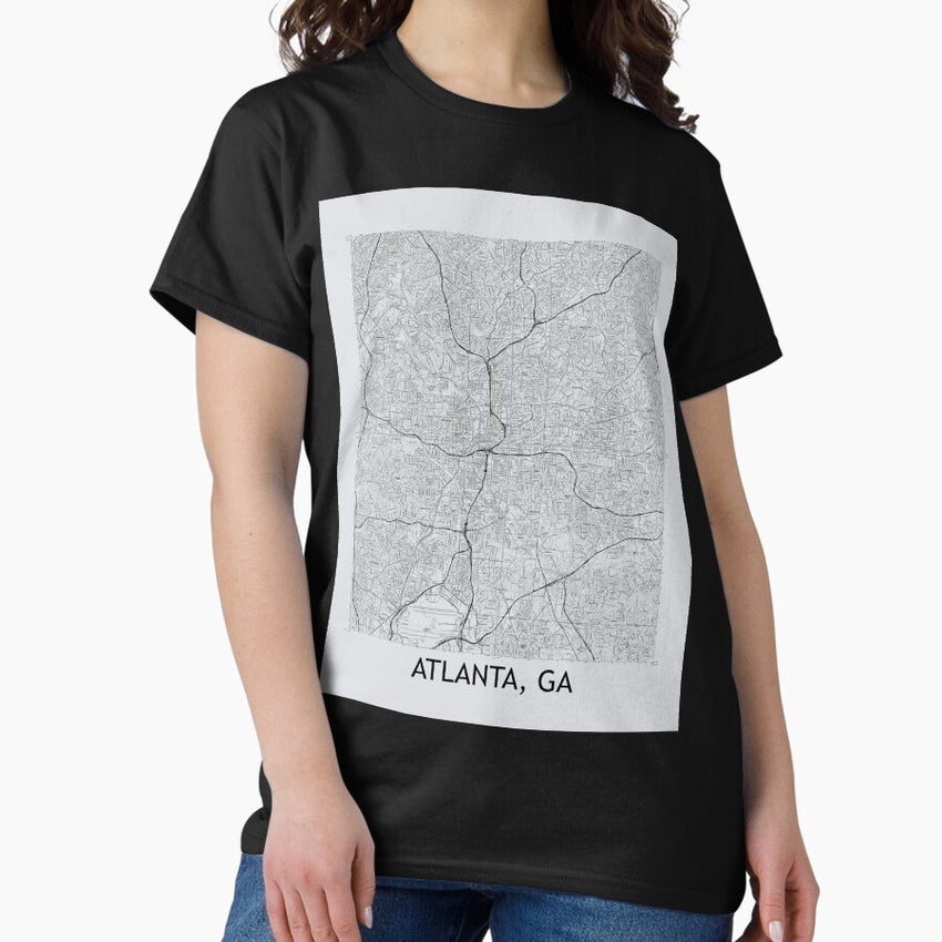 Atlanta Ga Quad Topographical Map Grey Classic T Shirt