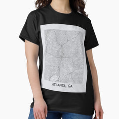 Atlanta Ga Quad Topographical Map Grey Classic T Shirt