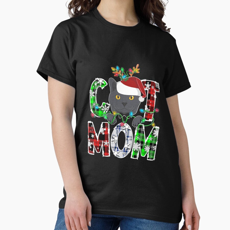 Chartreux Cat Mom Lights Plaid Xmas Classic T-Shirt