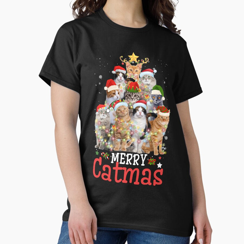 Merry Catmas Xmas Gift Funny Cat Christmas Tree Classic T-Shirt