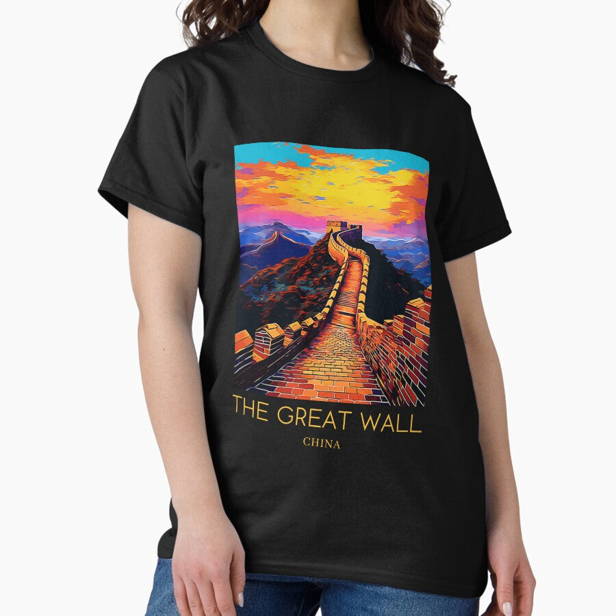 A Pop Art Travel Print Of The Great Wall Of China Classic T Shirt