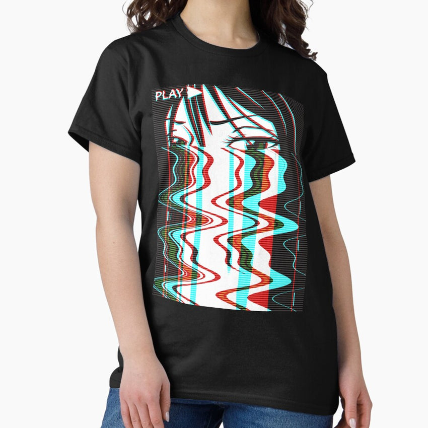 Aesthetic Vaporwave Sad Anime Egirl With Glitch Effect Graphic Classic T Shirt