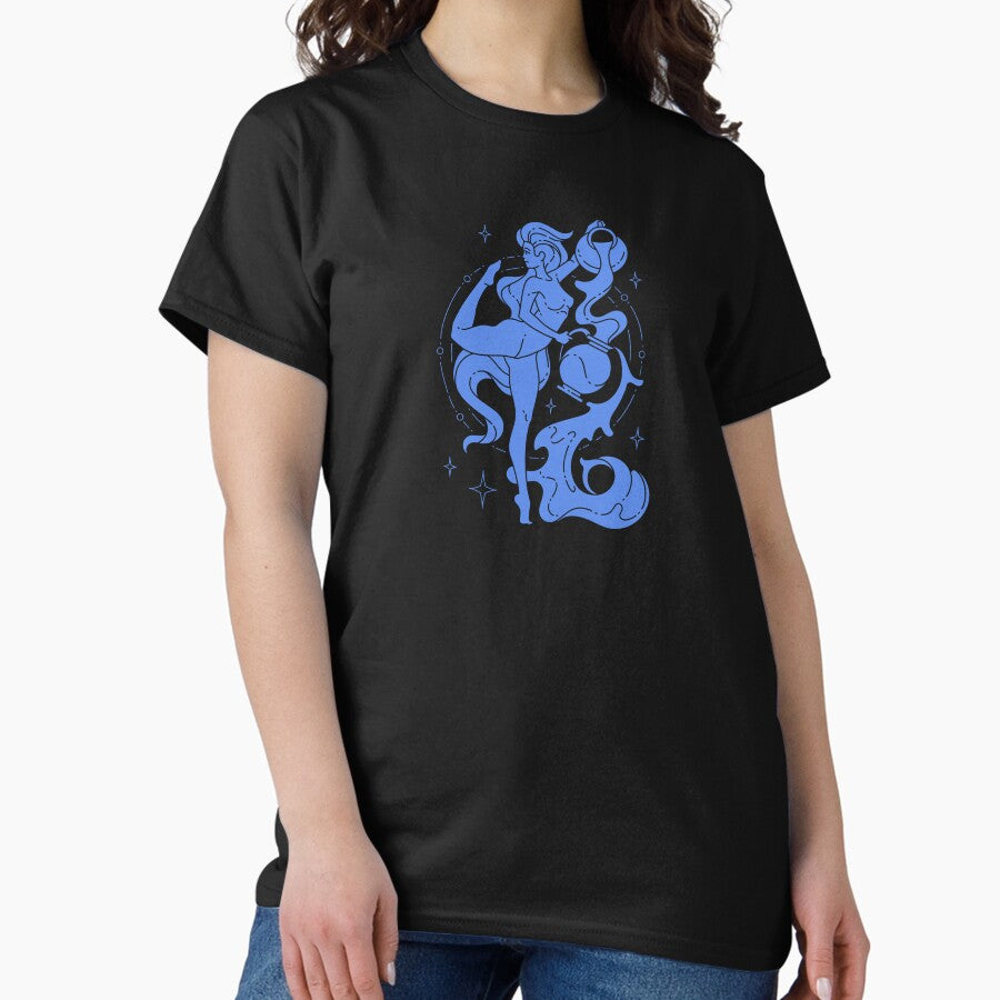 Aquarius Zodiac Sign Water Bearer Woman in Blue Classic T-Shirt
