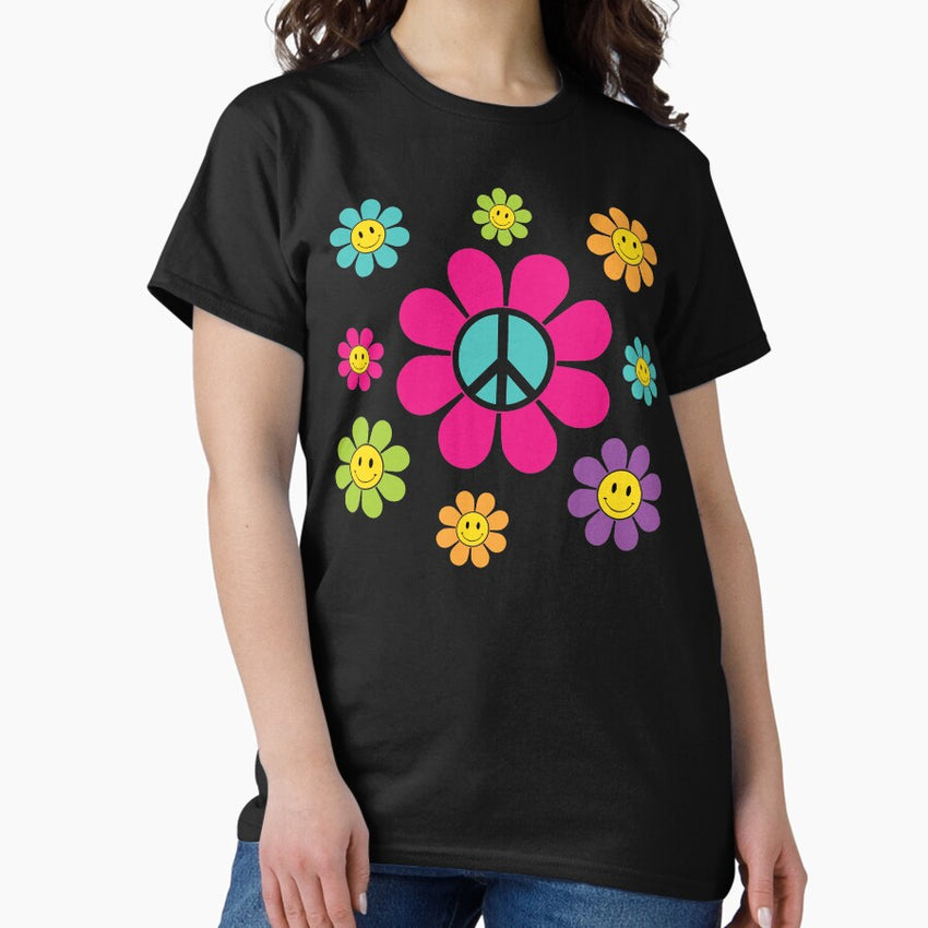 funky peace sign flower retro 70s Classic T-Shirt