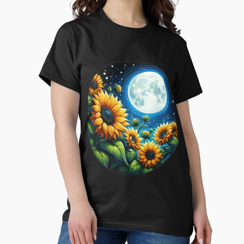 sunflowers with a full moon retro floral flowers Classic T-Shirt