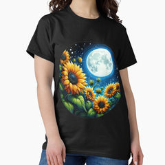 sunflowers with a full moon retro floral flowers Classic T-Shirt