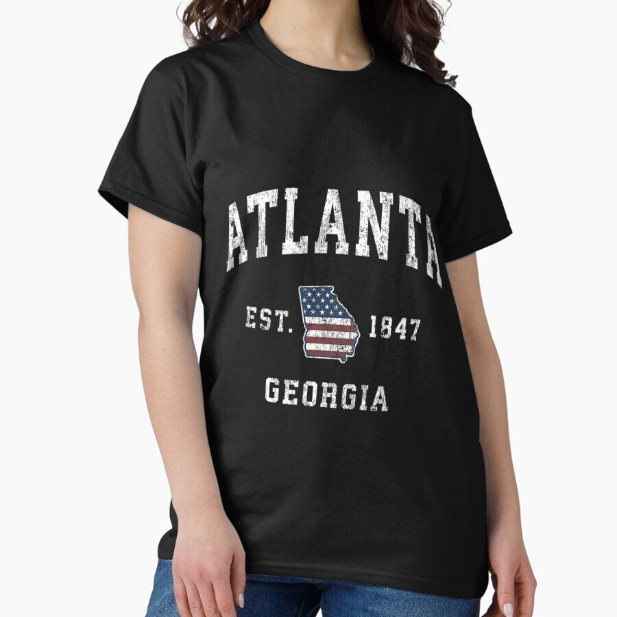 Atlanta Georgia Ga Vintage American Flag Sports Classic T Shirt